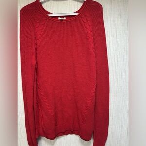 Talbot’s Cable Knit Holiday Christmas Red Long Line Cotton Blend Sweater